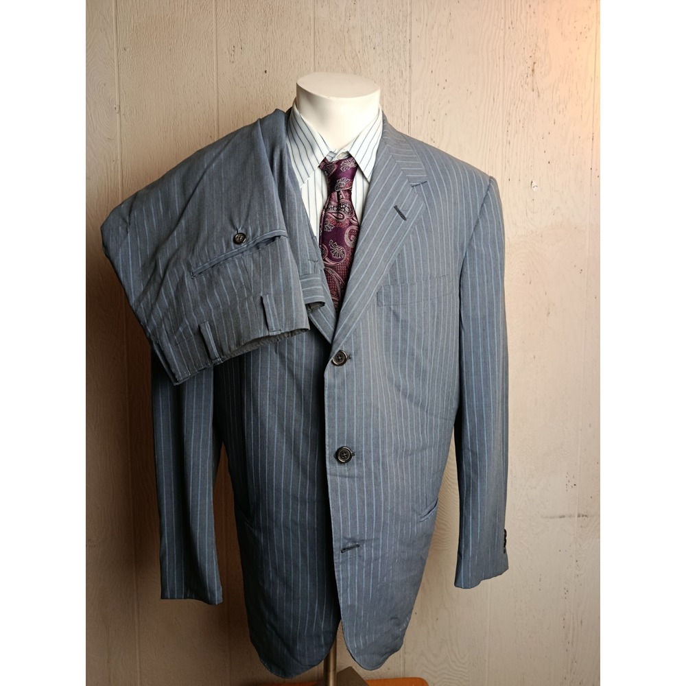 Oxxford Cloth Suit Mens 44 Gray Striped Wool Half Lined Lightweight Pants 36X29